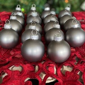 Vintage Matte Gunmetal Grey Glass Ornaments Set of 18 - Minimalist Neutral Decor